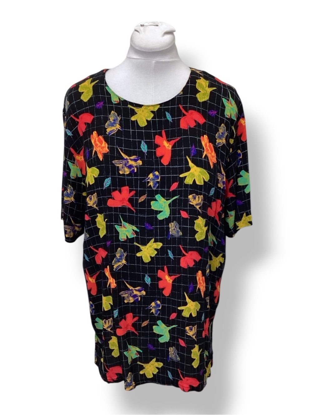 C.M. Shapes Women’s Plus Short Sleeve Floral Blouse VTG 90s Black 1X